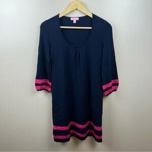 Lilly Pulitzer Connie Sweater Dress Size XS Blue Pink Stripes Preppy Merino Wool